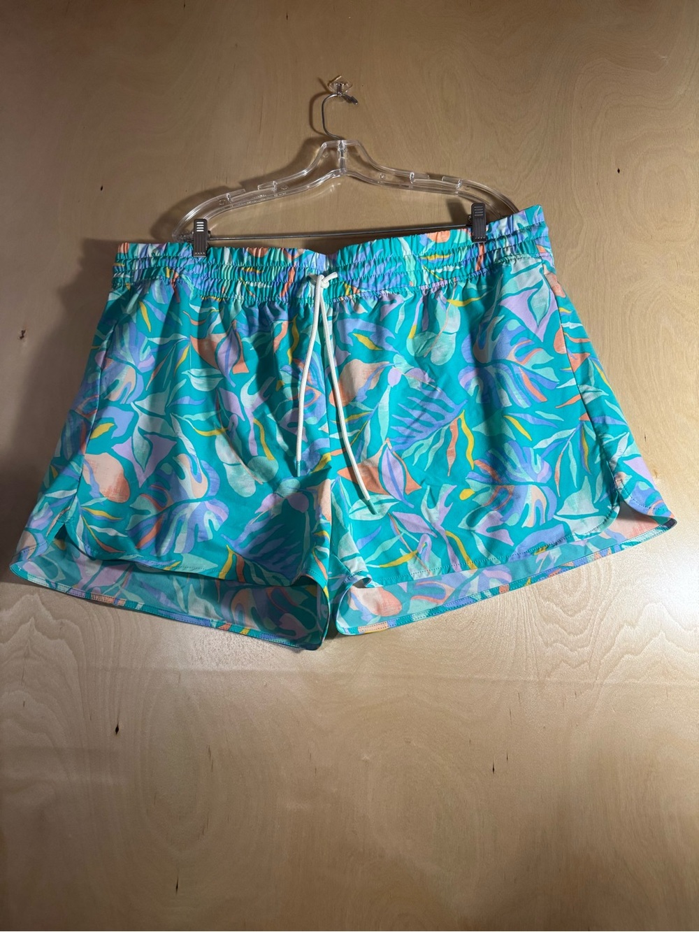 Eddie Bauer Turquoise Tropical Print Drawstring Athletic Shorts Women’s T2XL